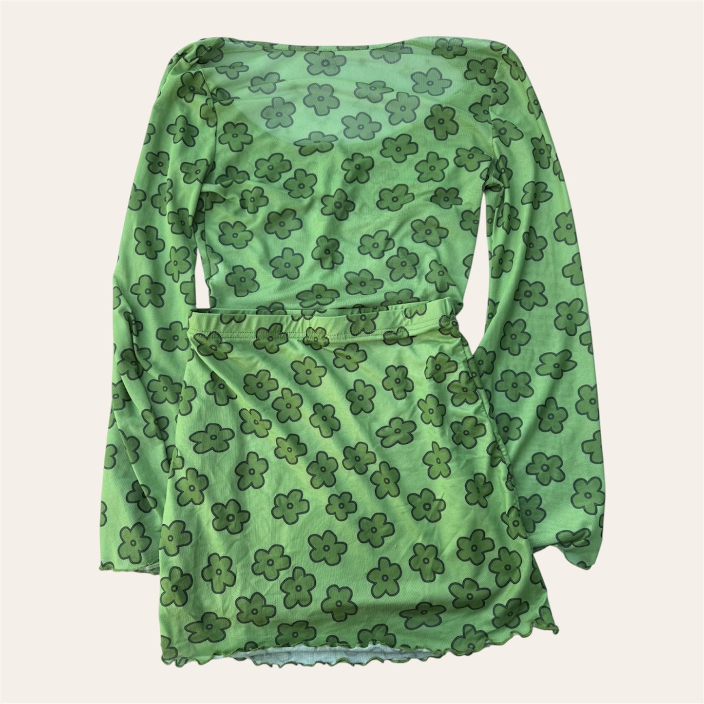 Shein Green Floral Co-Ord Set (Top & Skirt) Size Small