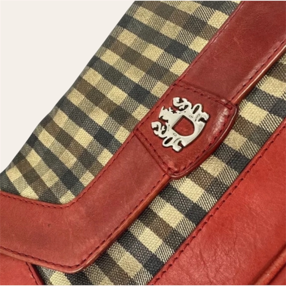 Vintage Aquascutum London Shoulder Bag Red Leather & Nova Check