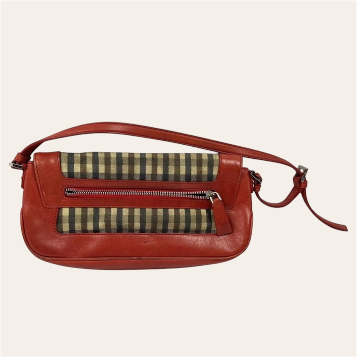 Vintage Aquascutum London Shoulder Bag Red Leather & Nova Check