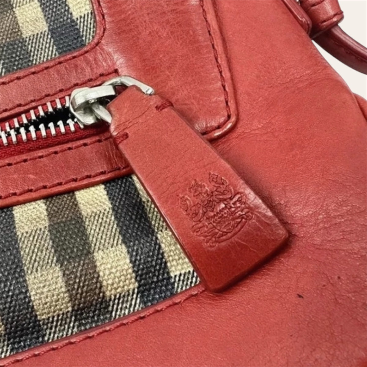 Vintage Aquascutum London Shoulder Bag Red Leather & Nova Check